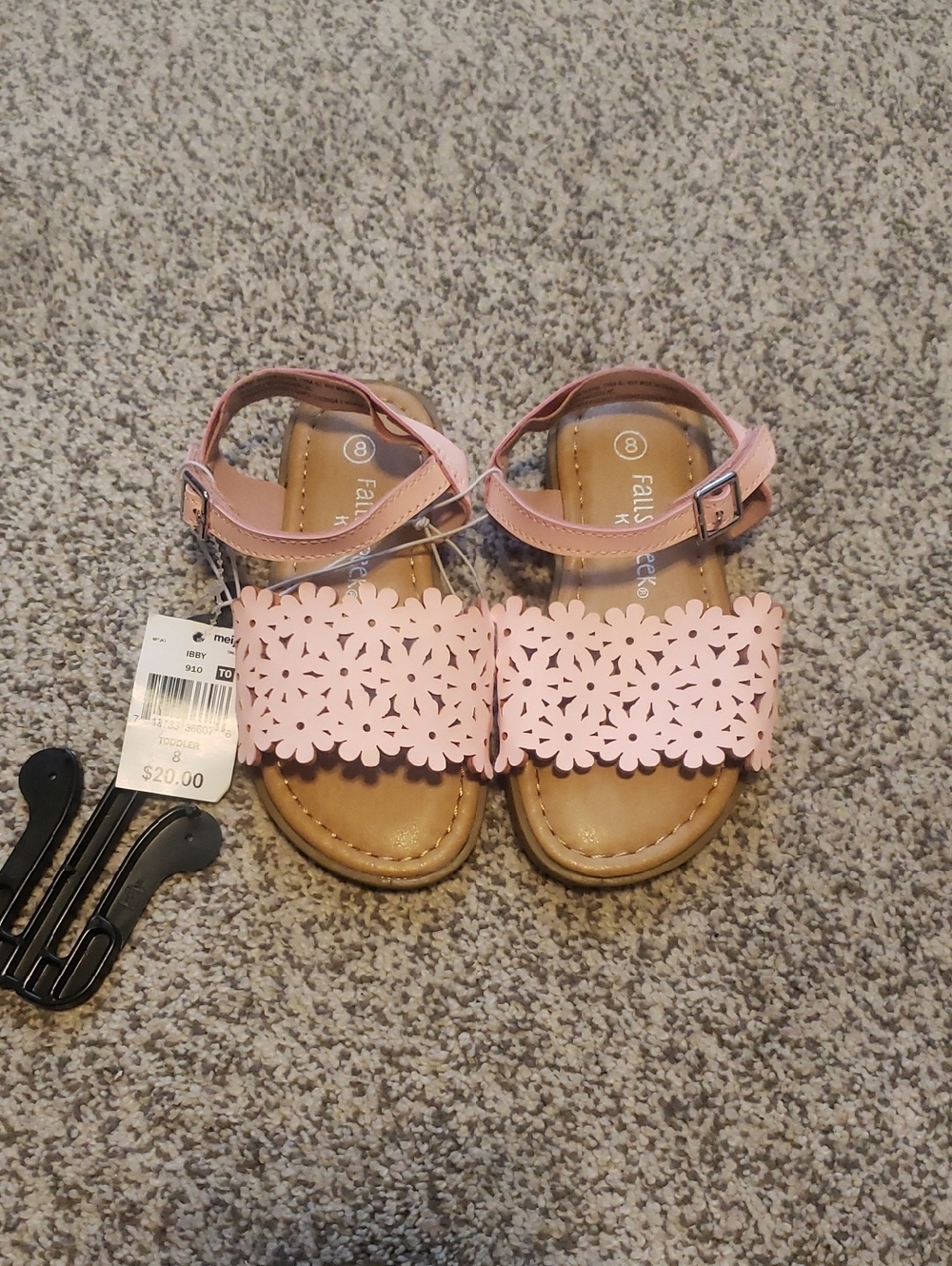 Girls Pink Floral Laser-Cut Ankle Strap Sandals